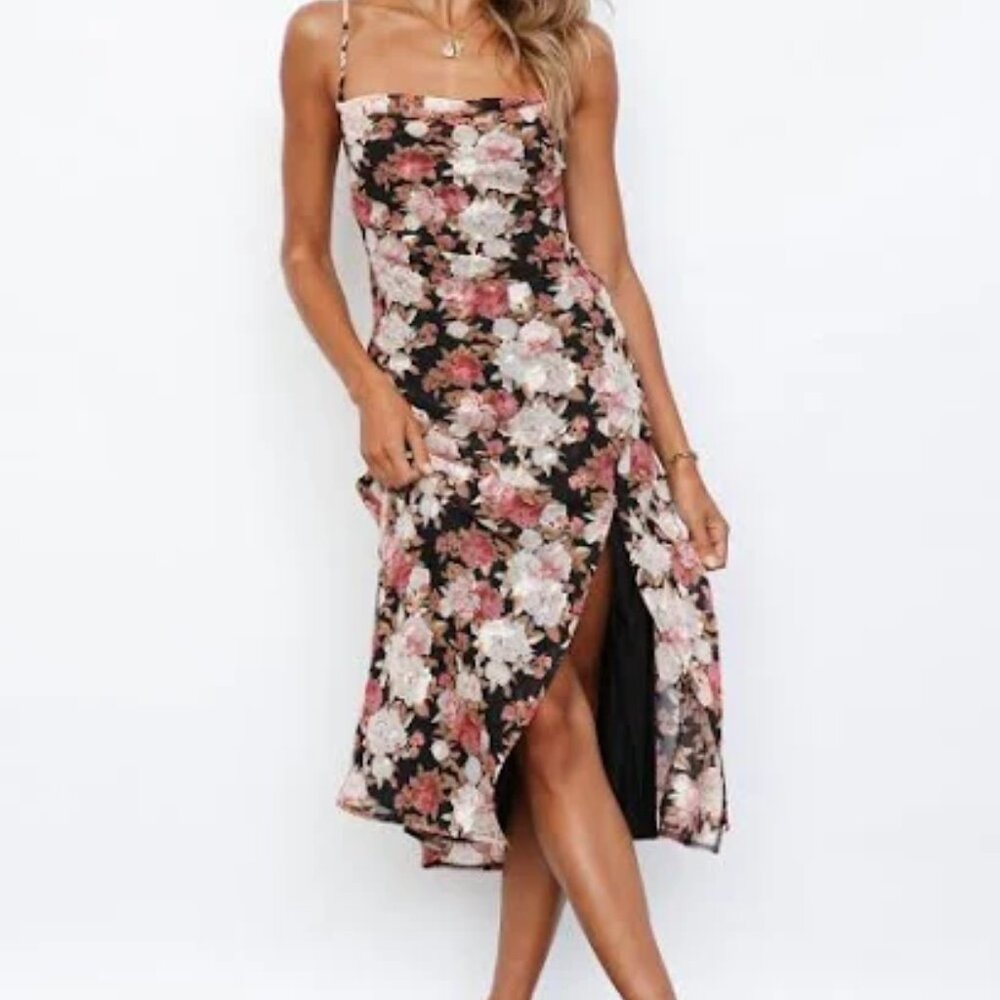 Hello Molly Floral Print Women's Rayon Midi‎ Dress with Slit